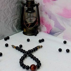 Jet Bracelet With A Tiger's Eye Ball in The Center Part Of A Bracelet Anklet Set